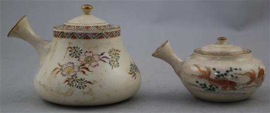 Two Japanese Satsuma pottery wine pots and covers, Meiji period, made for the Home market, 5cm.